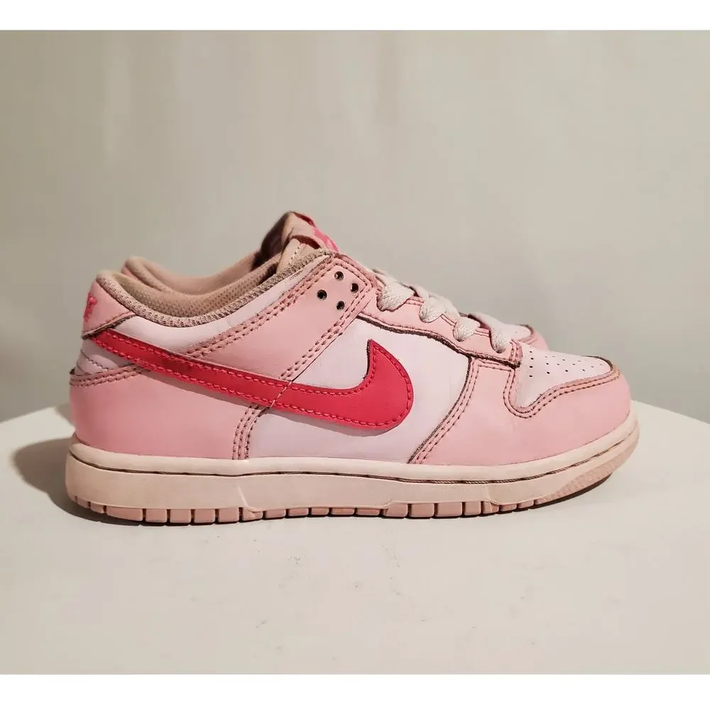 Nike Little Kid PS Nike Dunk Low Leather Triple Pink Lace Up Sneakers Size 1.5Y
